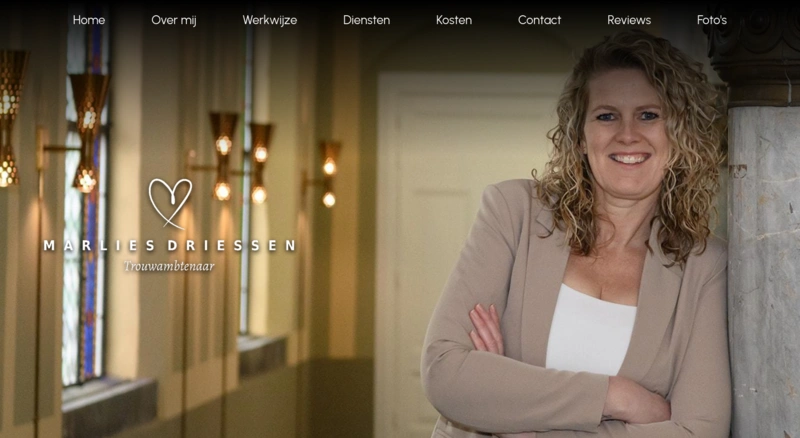 Screenshot van de website voor Trouwambtenaar Marlies Driessen