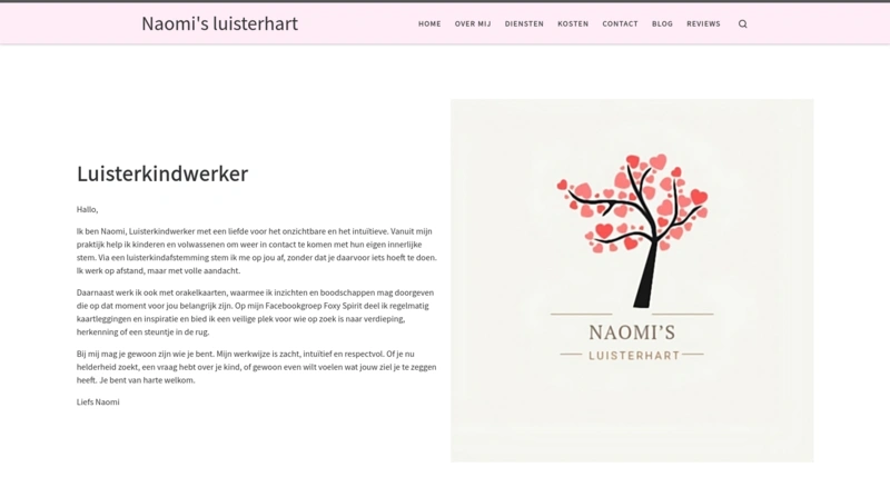 Screenshot van de website voor Naomi's Luisterhart